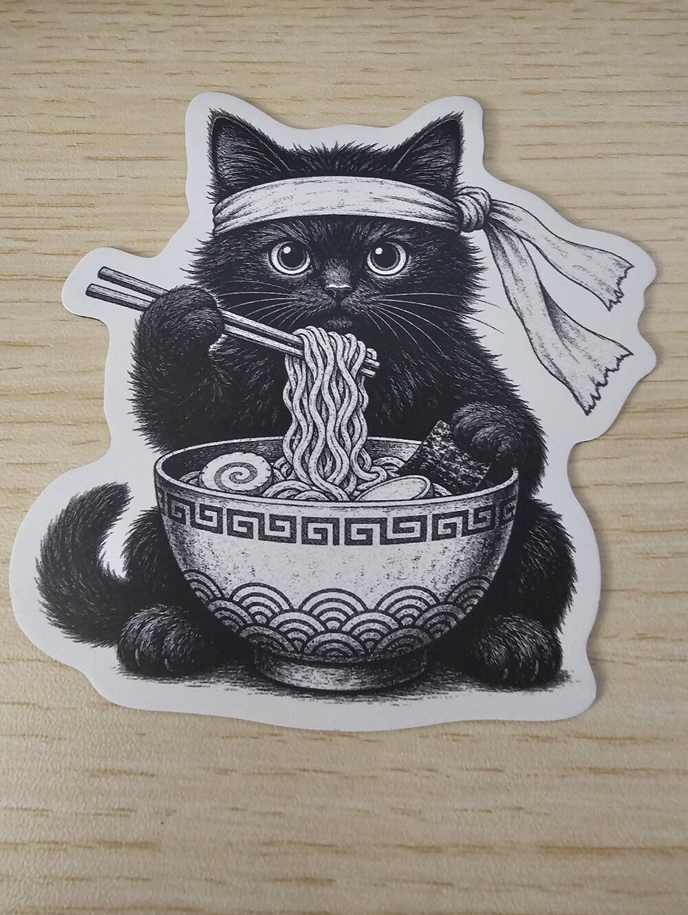 Ninja Cat Eating Ramen Die-Cut Magnet Cute Cat Lover Gift